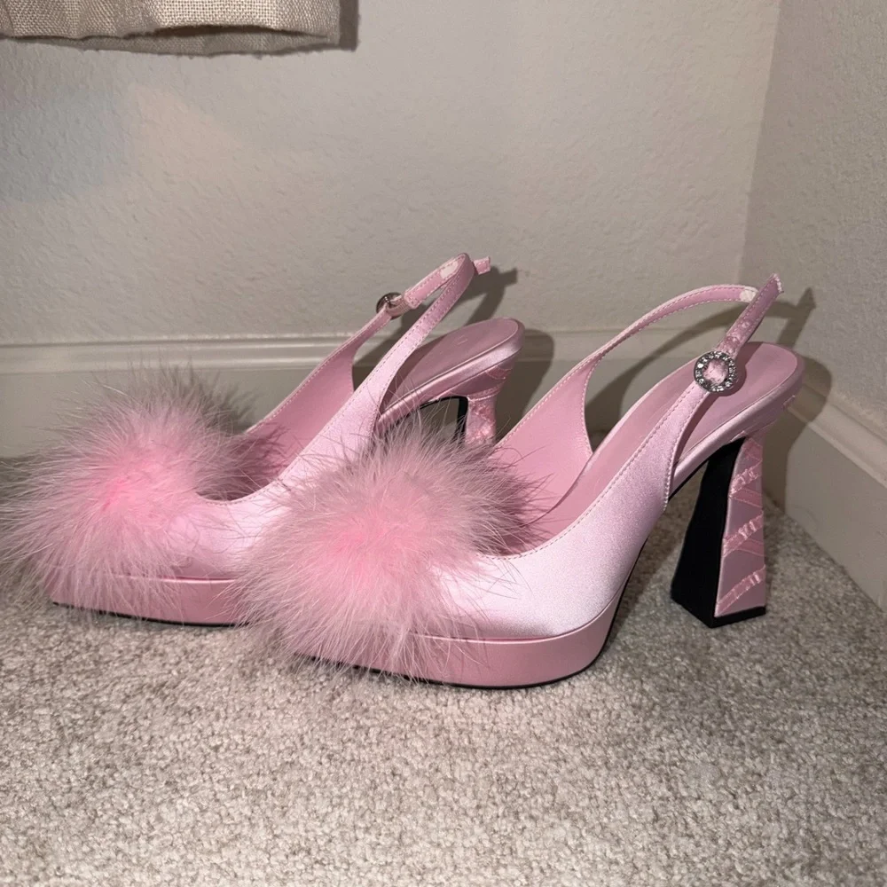 Sugar Thrillz Pink Marabou Platform Heels – Size 7 – Like New w/ Box - Picture 5 of 6